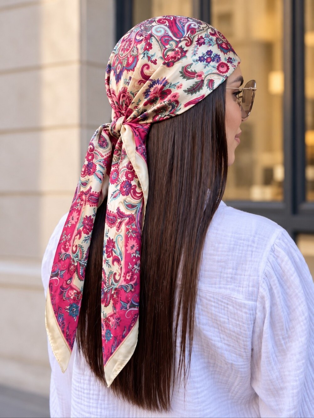 Paisley Scarf/Headscarf in Pink and Cream